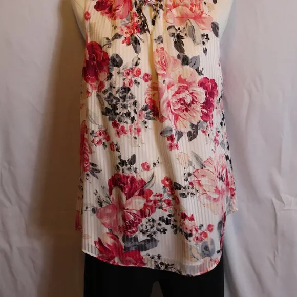 White House Black Market Sleeveless White/Pink Floral Blouse Women's Size 14 - Picture 2 of 12